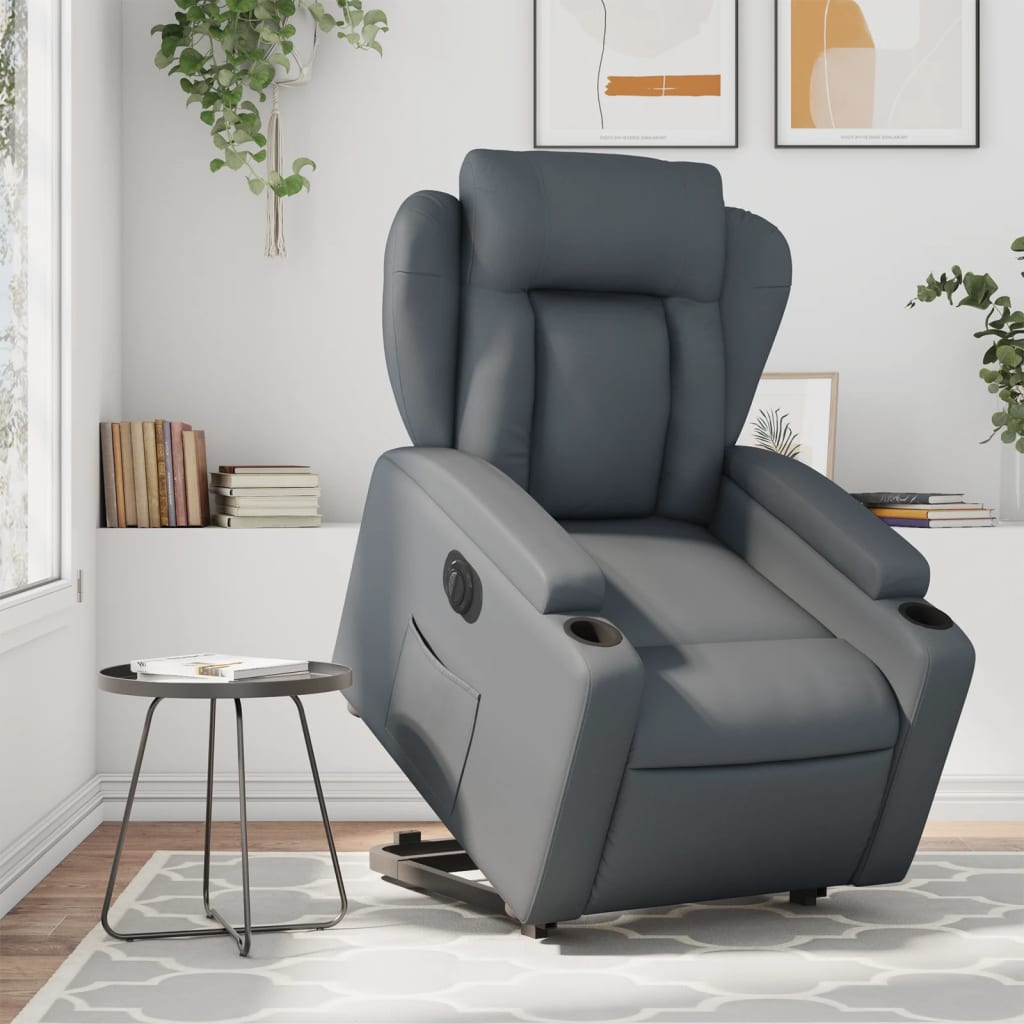 Relaxsessel mit Aufstehhilfe Elektrisch Grau Kunstleder