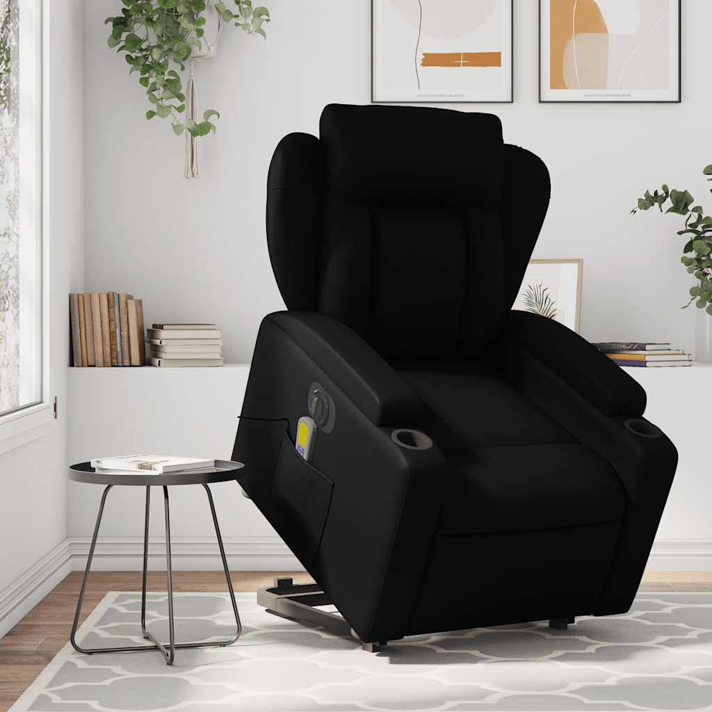 Massagesessel mit Aufstehhilfe Elektrisch Schwarz Kunstleder