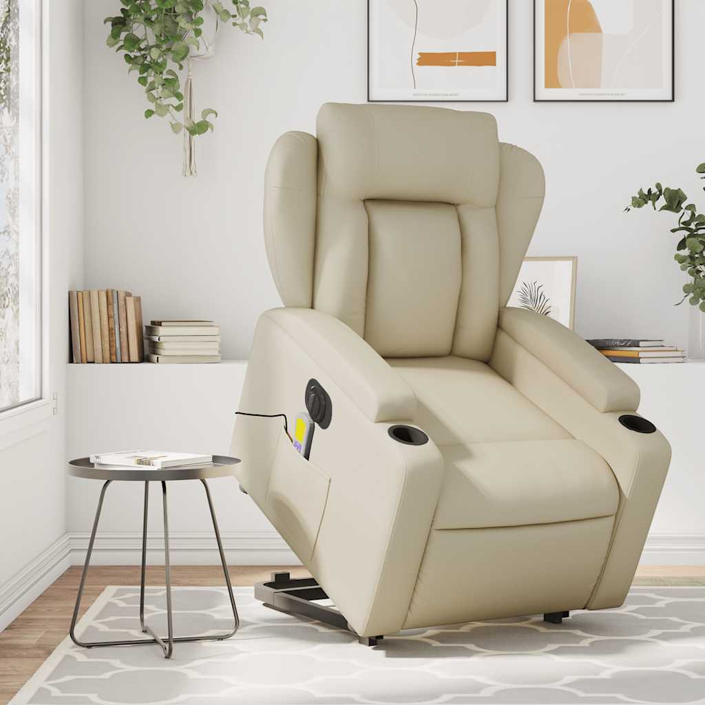 Massagesessel mit Aufstehhilfe Elektrisch Creme Kunstleder