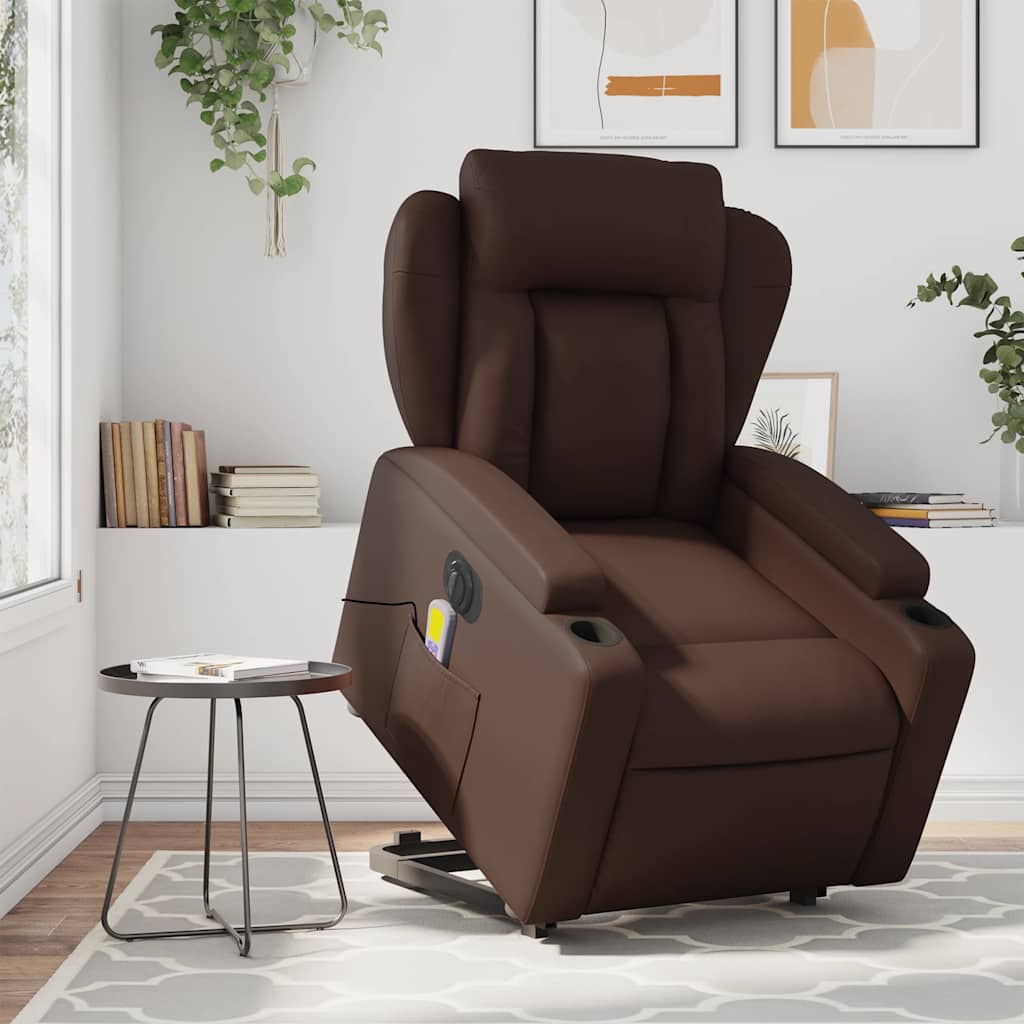 Massagesessel mit Aufstehhilfe Elektrisch Braun Kunstleder