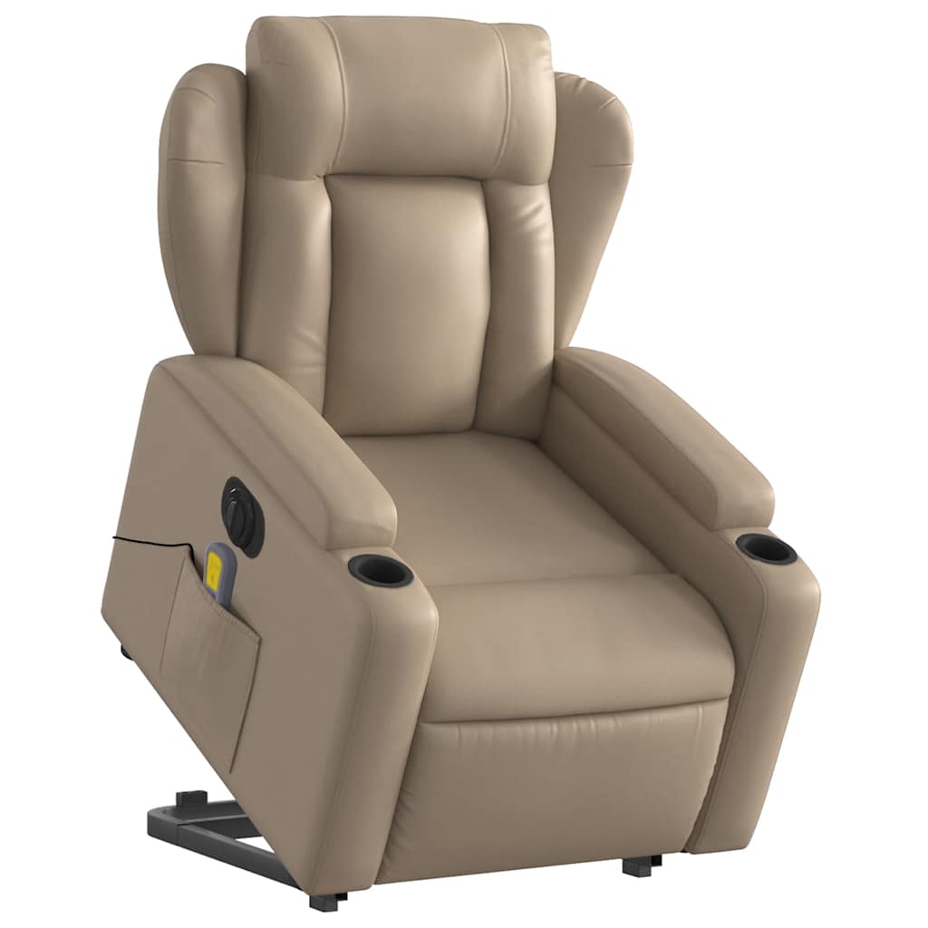 Fauteuil de massage avec aide électrique au verticalisation, cappuccino, cuir artificiel