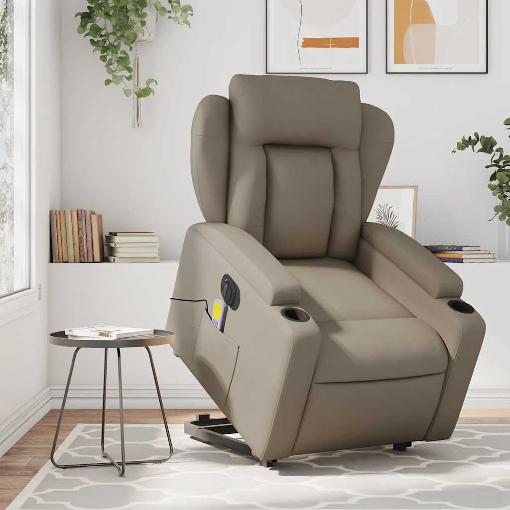 Massagesessel mit Aufstehhilfe Elektrisch Cappuccino Kunstleder
