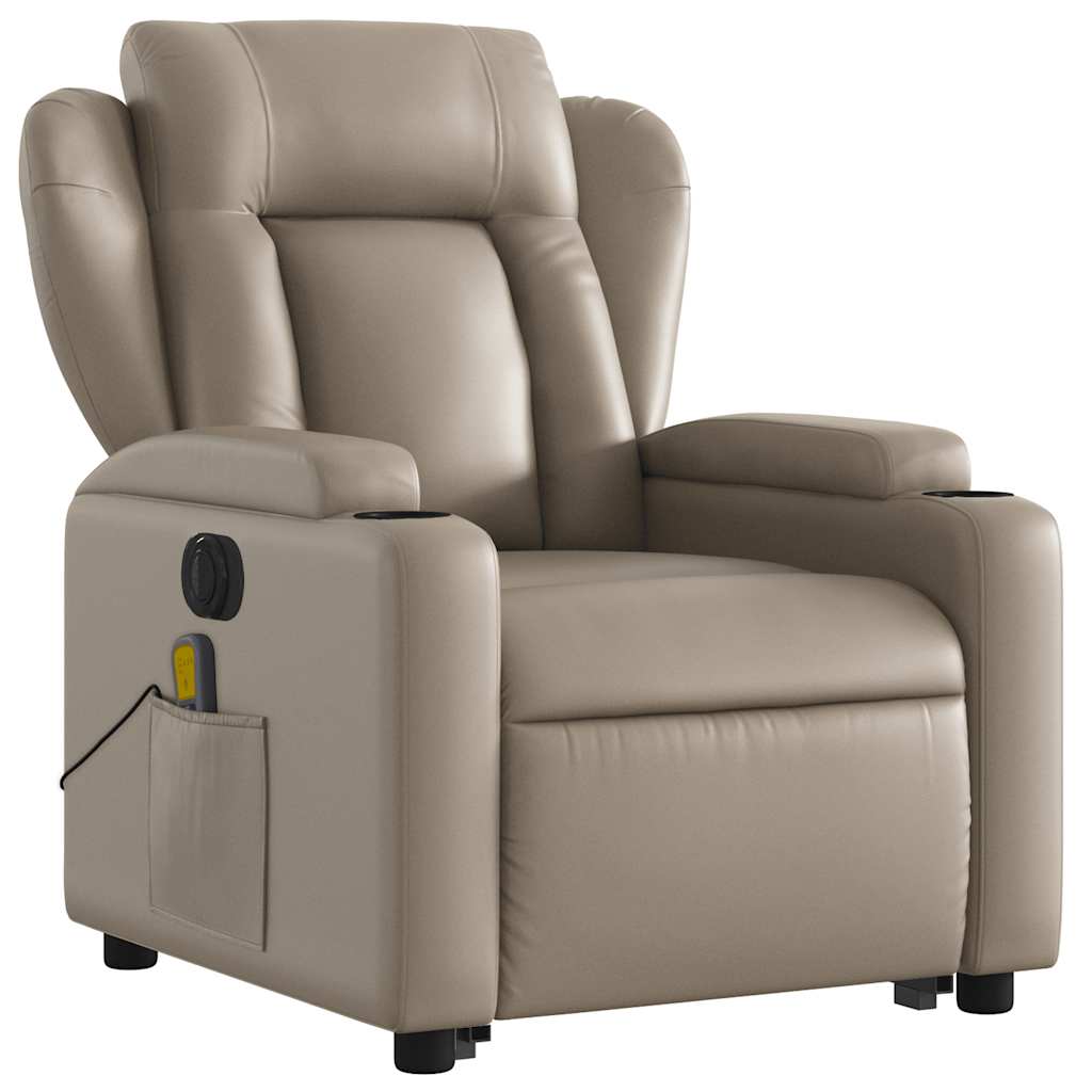 Fauteuil de massage avec aide électrique au verticalisation, cappuccino, cuir artificiel