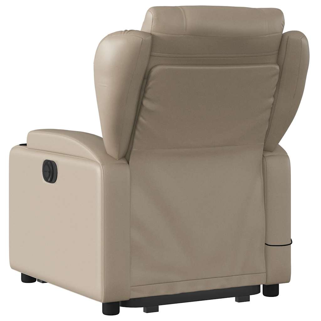 Fauteuil de massage avec aide électrique au verticalisation, cappuccino, cuir artificiel
