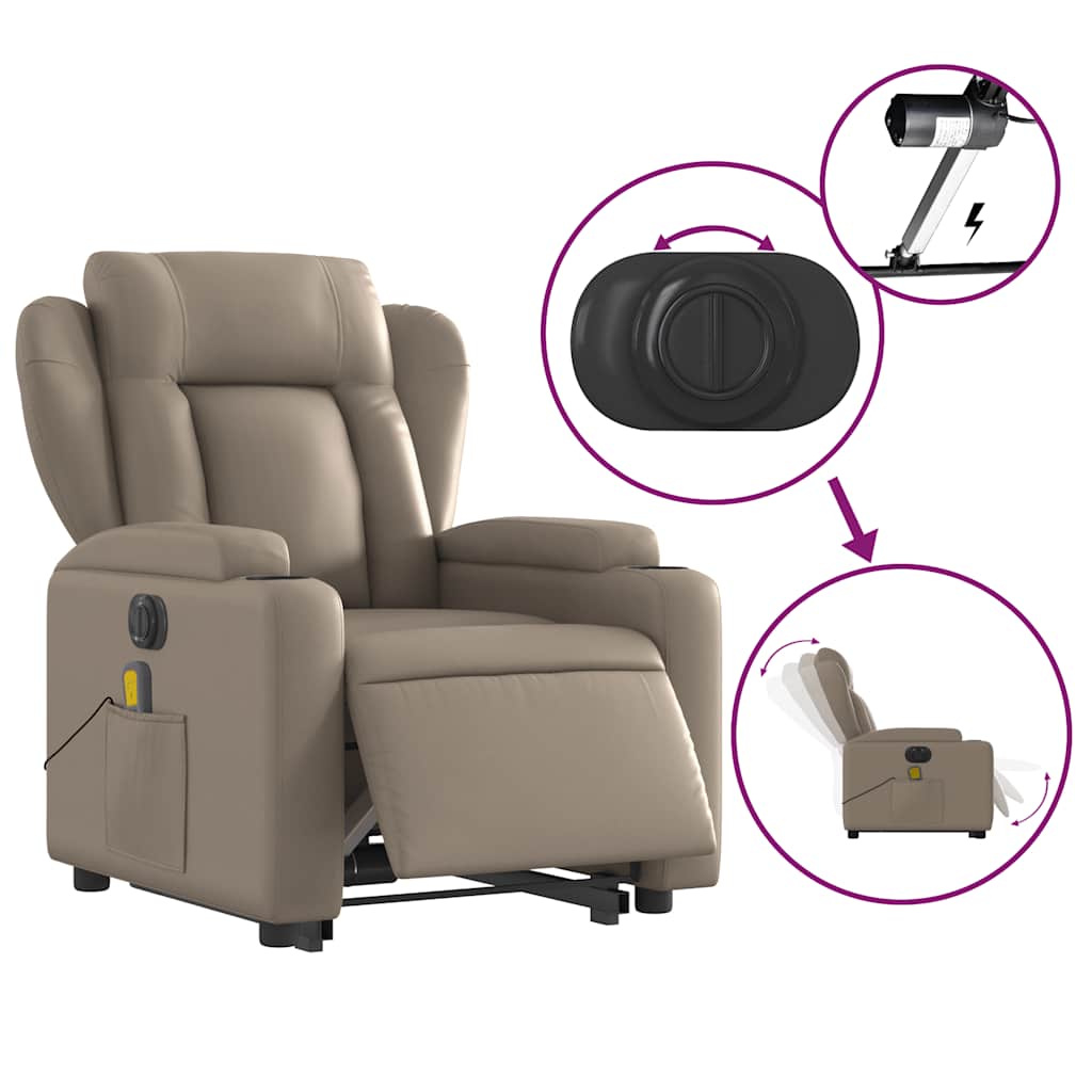 Fauteuil de massage avec aide électrique au verticalisation, cappuccino, cuir artificiel