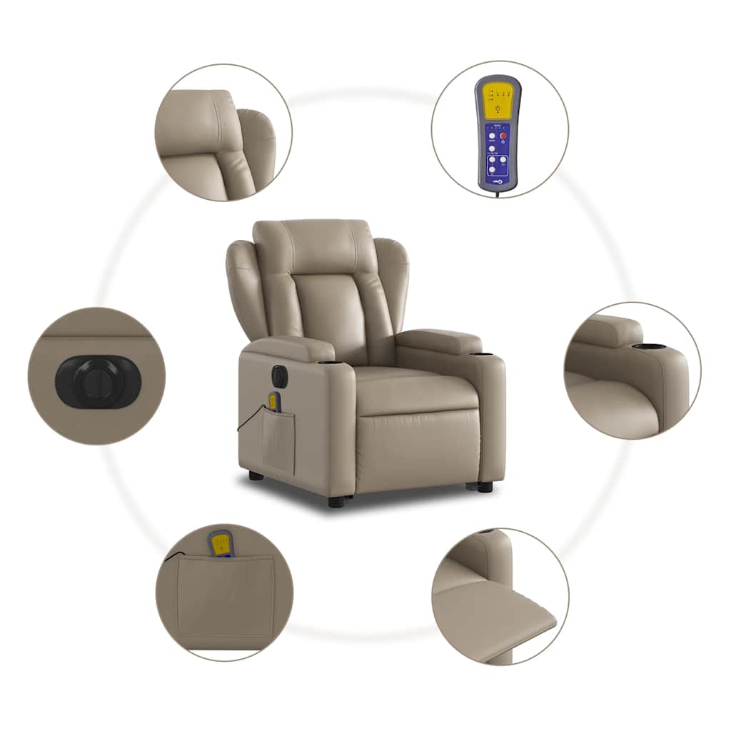 Fauteuil de massage avec aide électrique au verticalisation, cappuccino, cuir artificiel