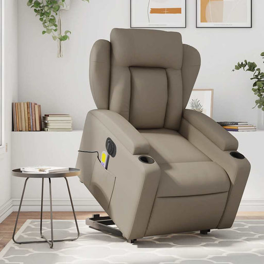 Fauteuil de massage avec aide électrique au verticalisation, cappuccino, cuir artificiel