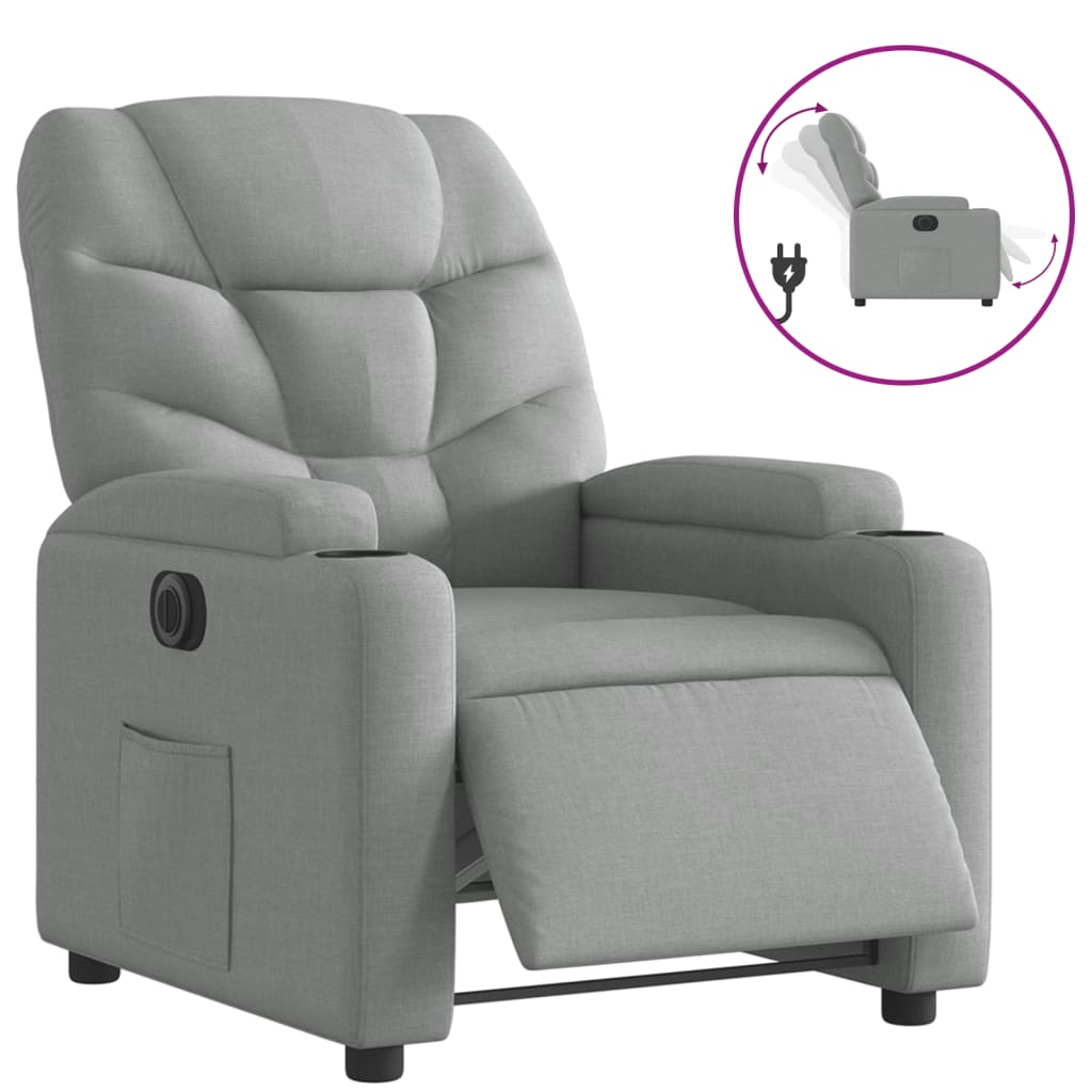 Fauteuil inclinable électrique en tissu gris clair