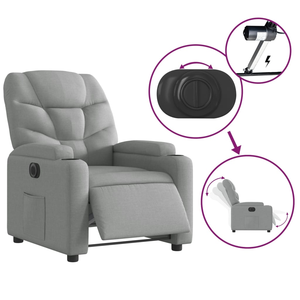 Fauteuil inclinable électrique en tissu gris clair