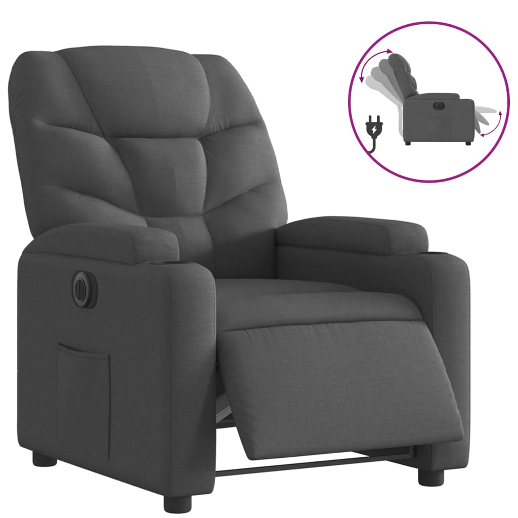 Fauteuil inclinable électrique en tissu noir