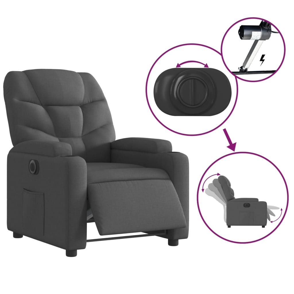 Fauteuil inclinable électrique en tissu noir