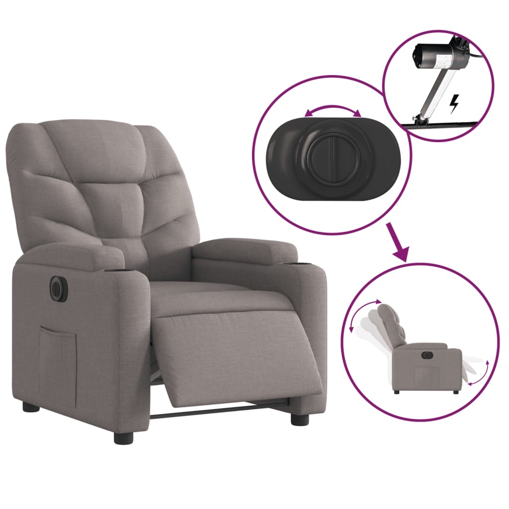 Fauteuil inclinable électrique en tissu taupe