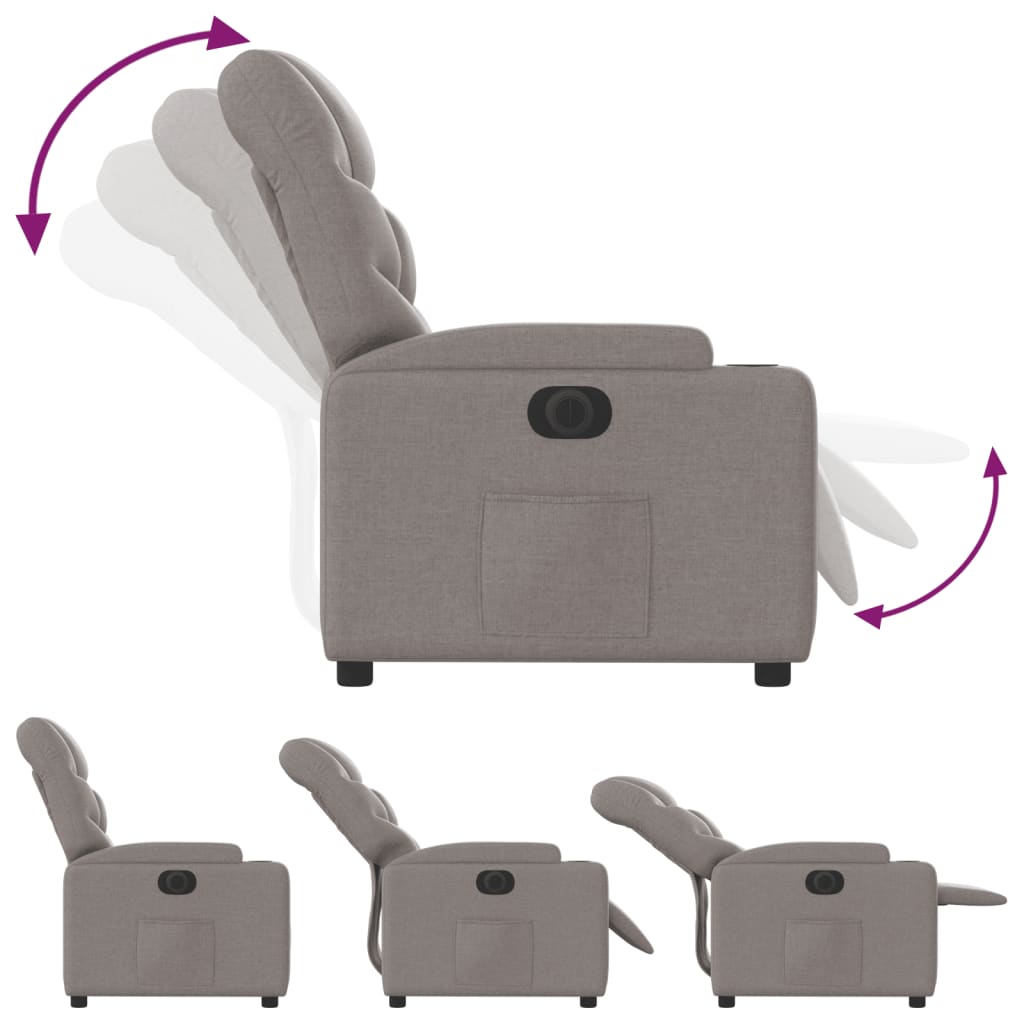 Fauteuil inclinable électrique en tissu taupe