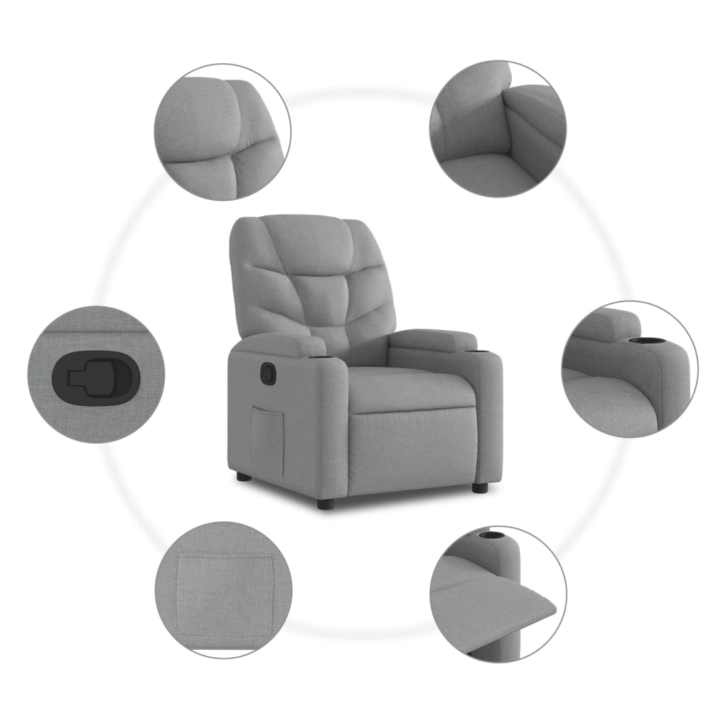 Fauteuil relax avec aide à la verticalisation en tissu gris clair