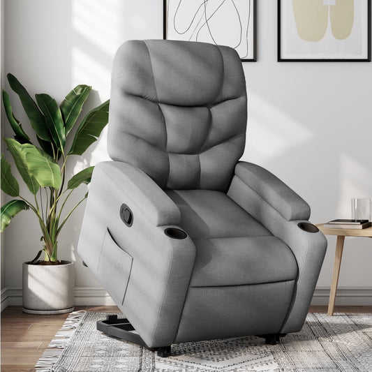 Fauteuil relax avec aide à la verticalisation en tissu gris clair