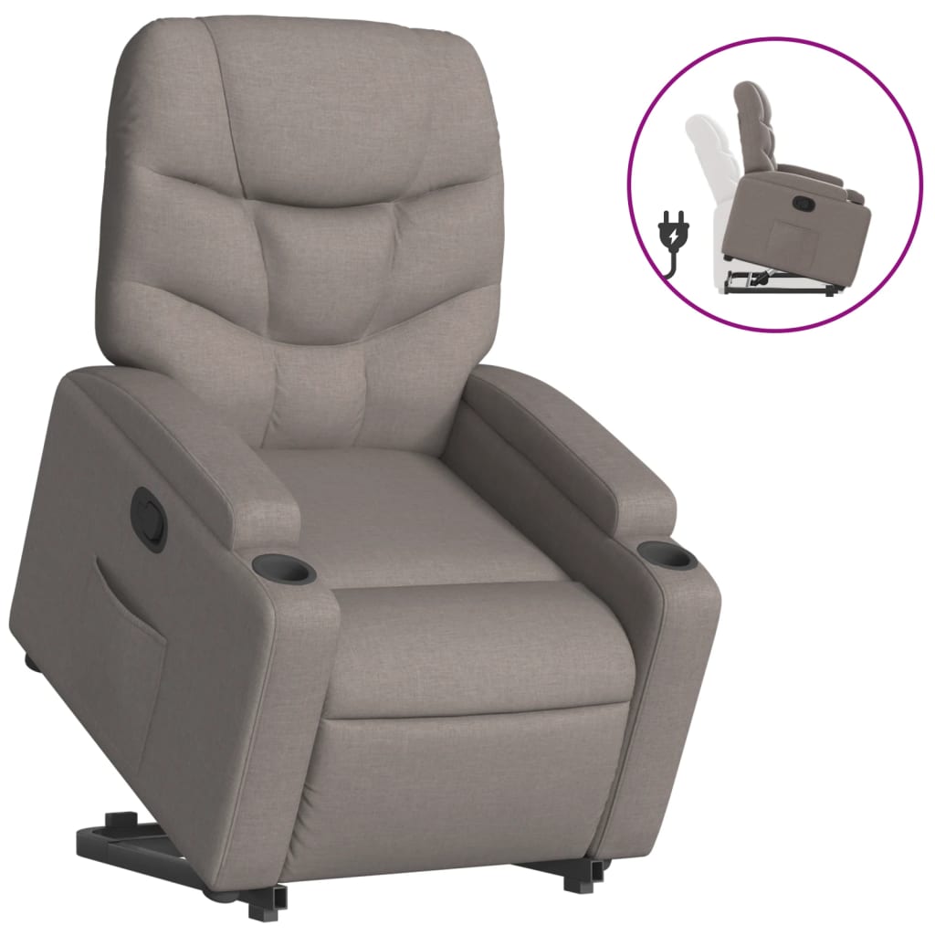 Fauteuil relax avec aide à la verticalisation en tissu taupe