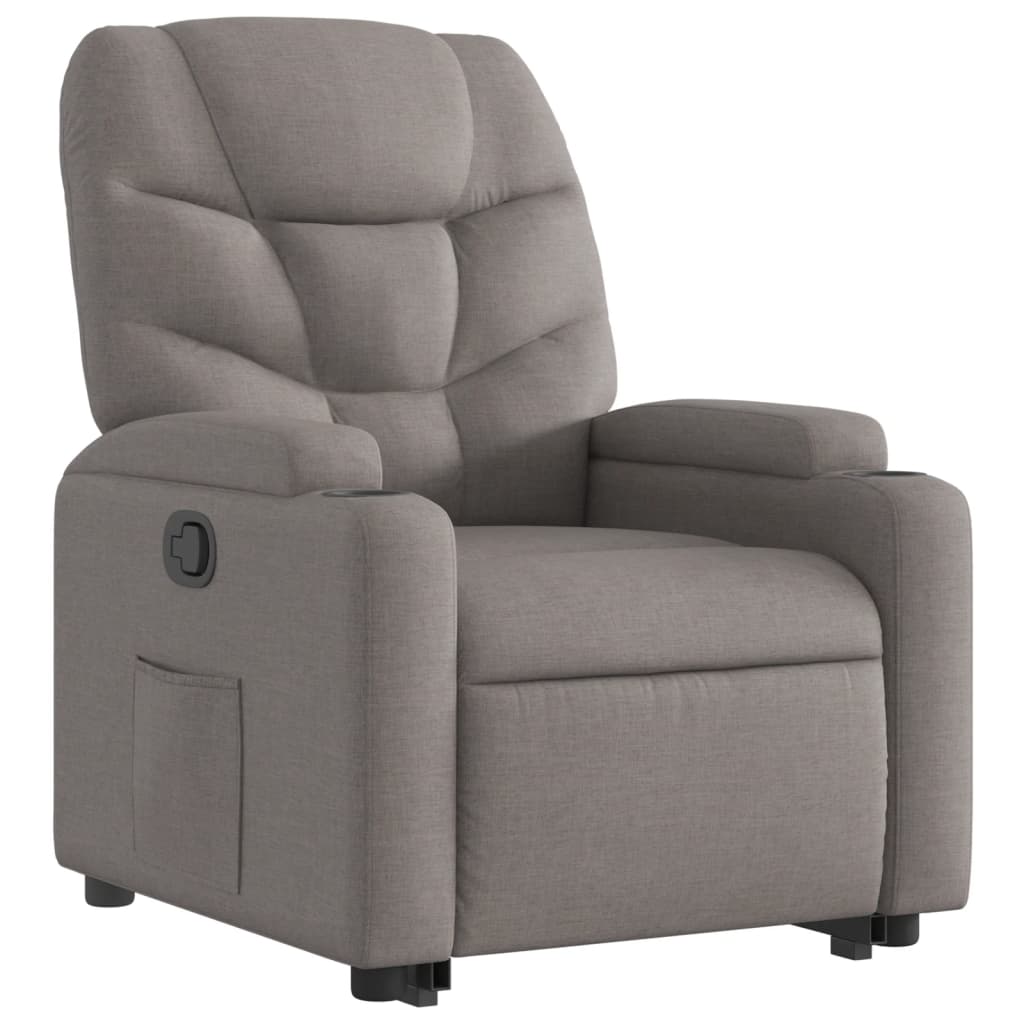 Fauteuil relax avec aide à la verticalisation en tissu taupe