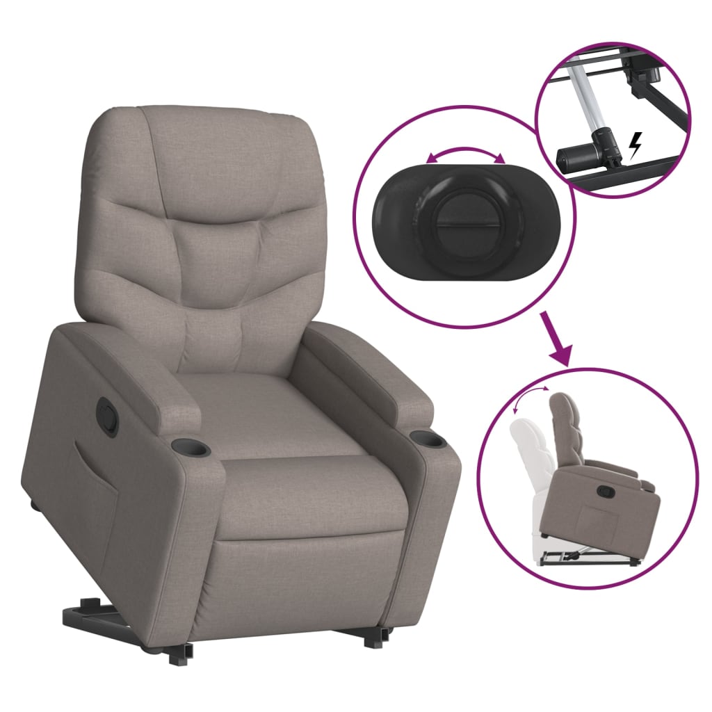 Fauteuil relax avec aide à la verticalisation en tissu taupe