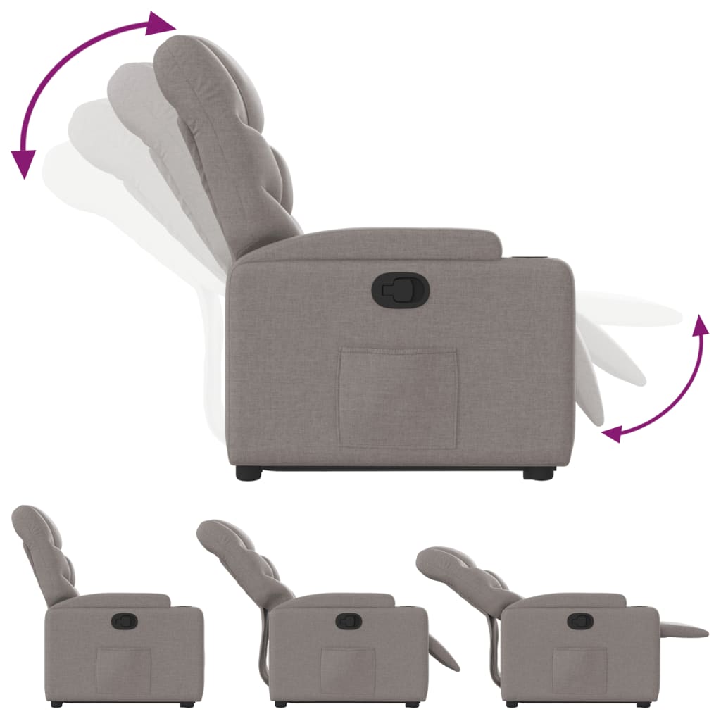 Fauteuil relax avec aide à la verticalisation en tissu taupe