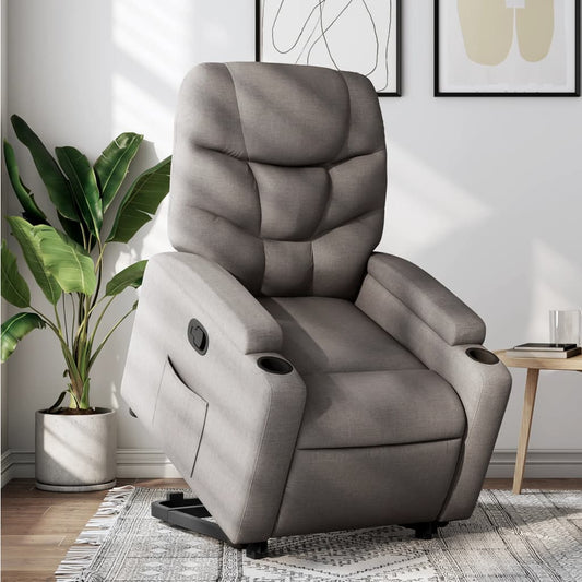 Fauteuil relax avec aide à la verticalisation en tissu taupe