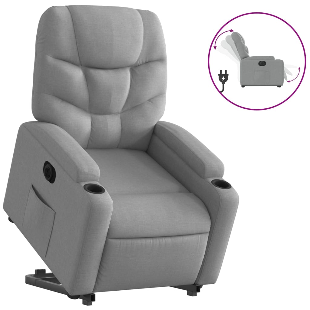 Fauteuil relax avec releveur électrique en tissu gris clair