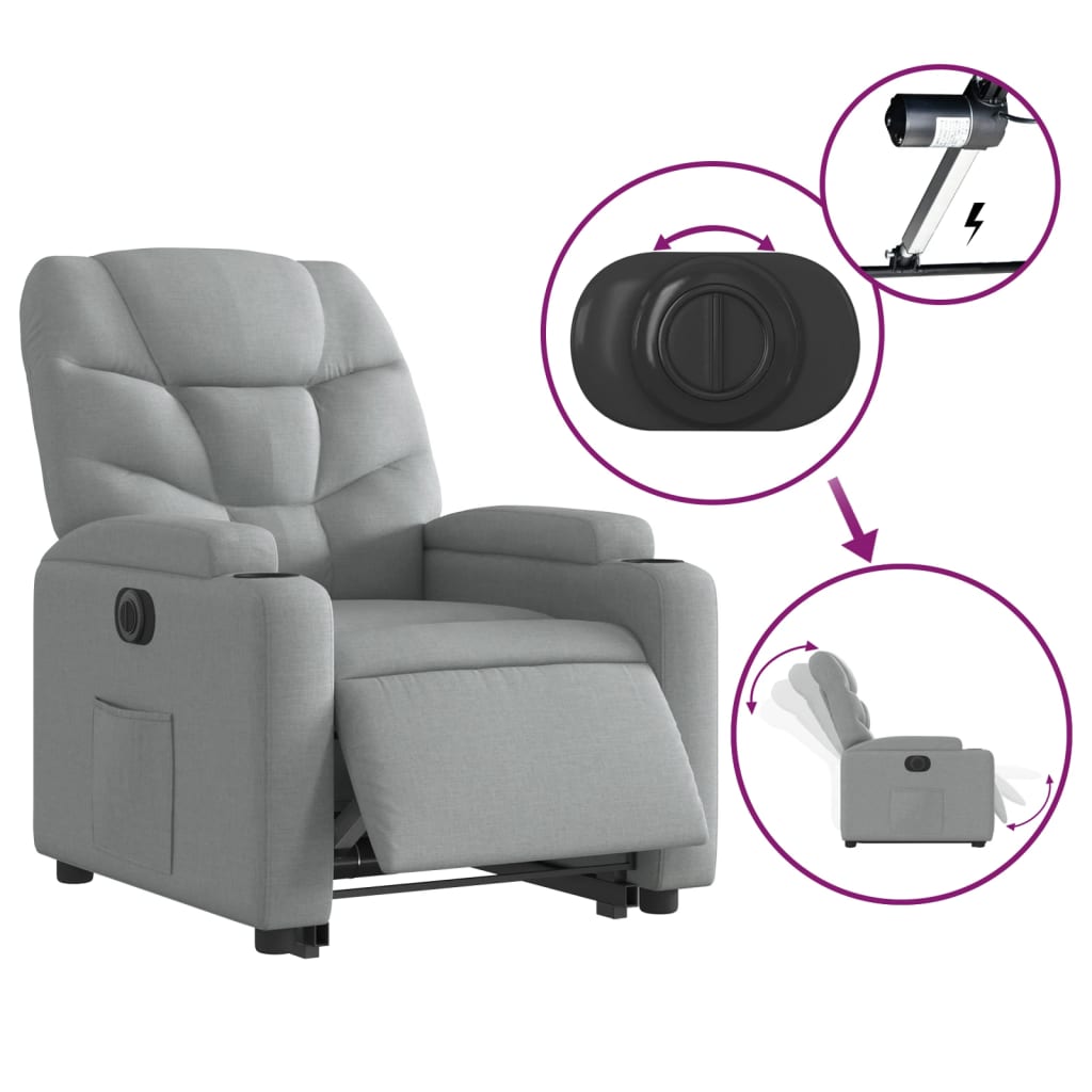 Fauteuil relax avec releveur électrique en tissu gris clair