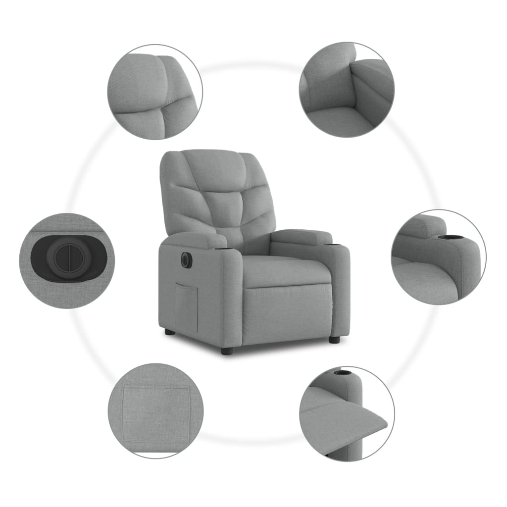 Fauteuil relax avec releveur électrique en tissu gris clair
