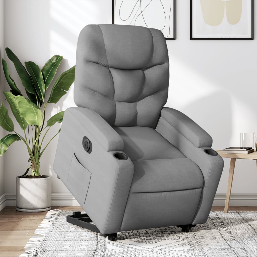 Fauteuil relax avec releveur électrique en tissu gris clair