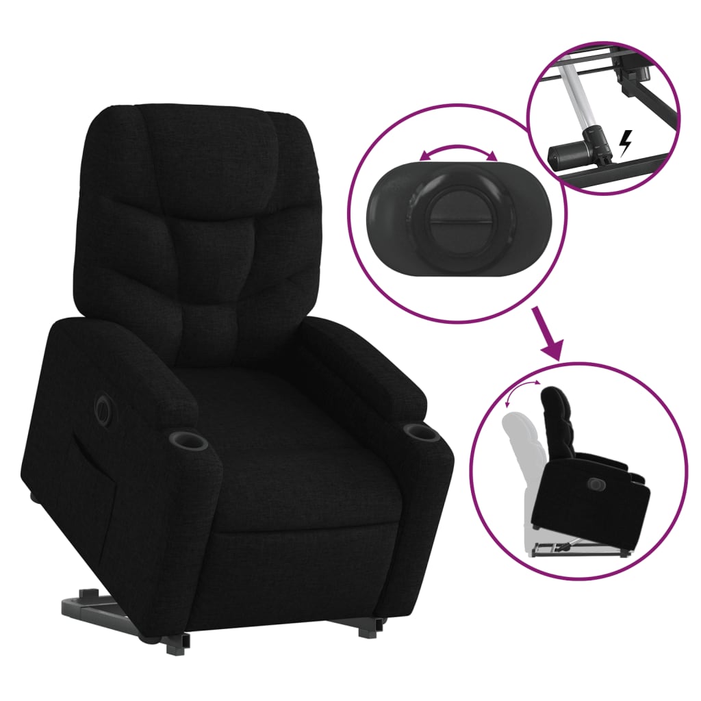 Fauteuil inclinable avec releveur électrique, tissu noir