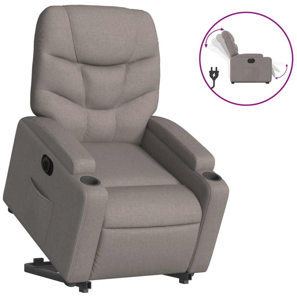 Fauteuil relax avec releveur électrique en tissu taupe