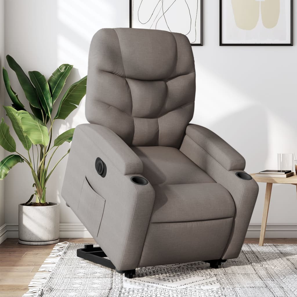 Fauteuil relax avec releveur électrique en tissu taupe