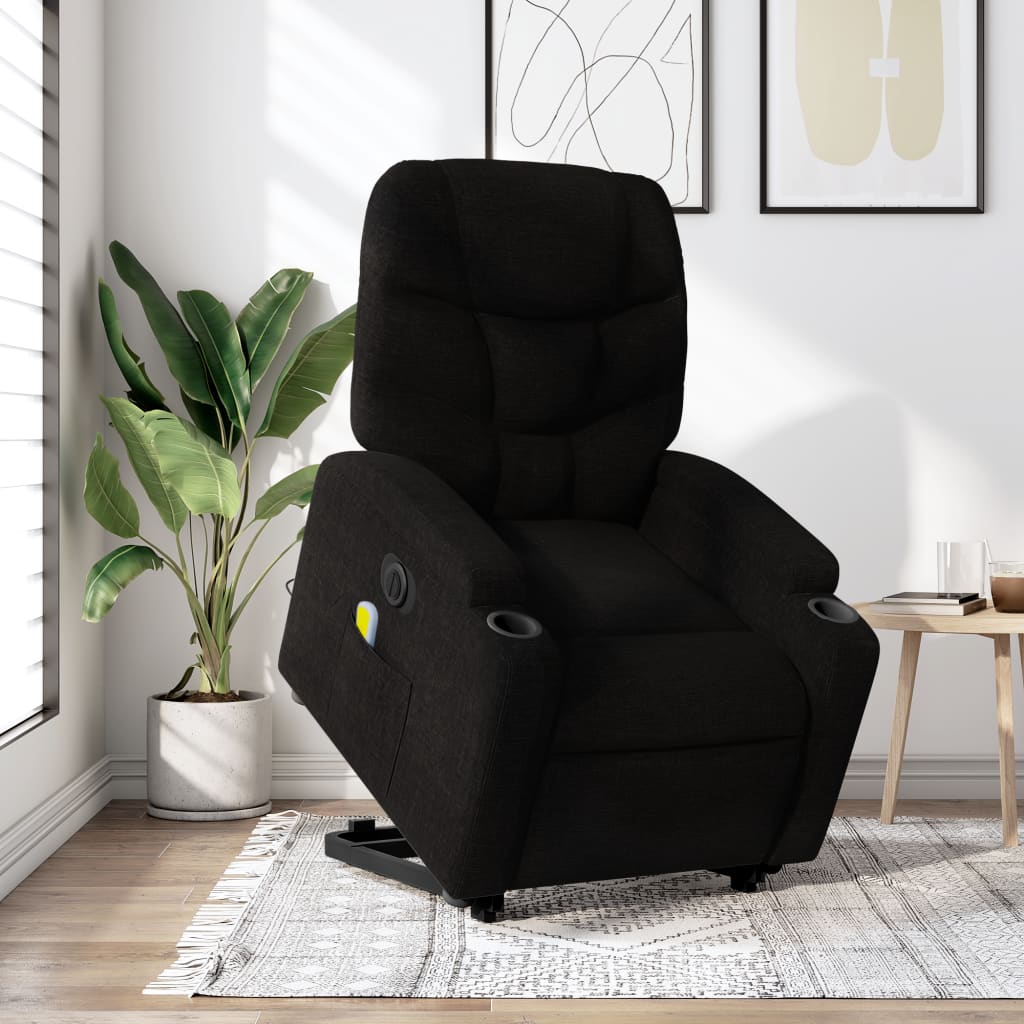 Elektrischer Massagesessel mit Aufstehhilfe Schwarz Stoff
