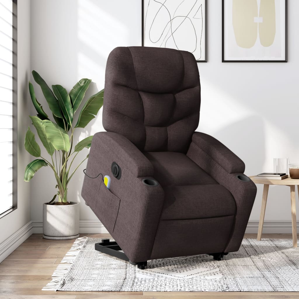 Elektrischer Massagesessel mit Aufstehhilfe Dunkelbraun Stoff