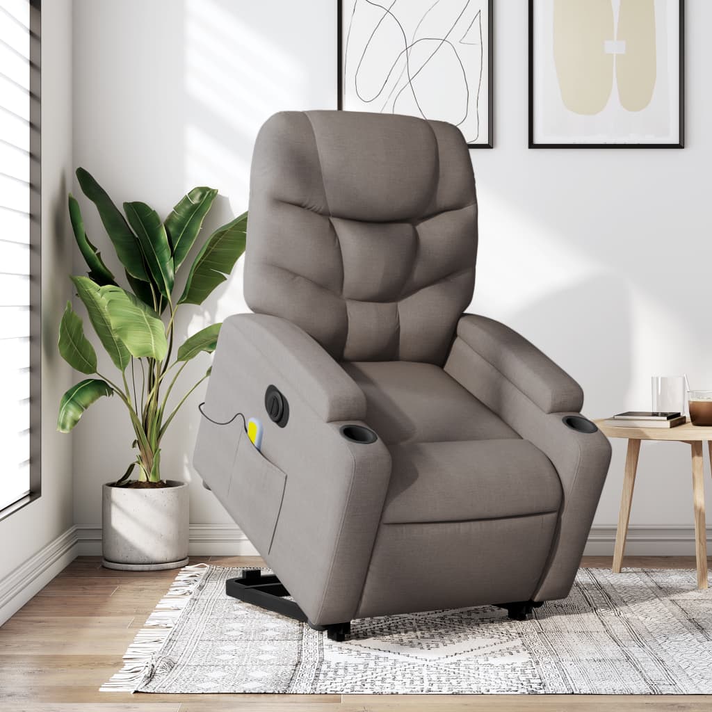 Elektrischer Massagesessel mit Aufstehhilfe Taupe Stoff