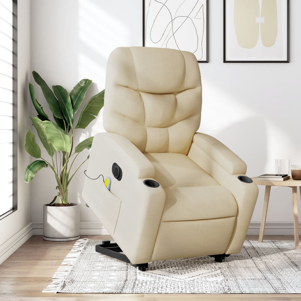 Elektrischer Massagesessel mit Aufstehhilfe Creme Stoff