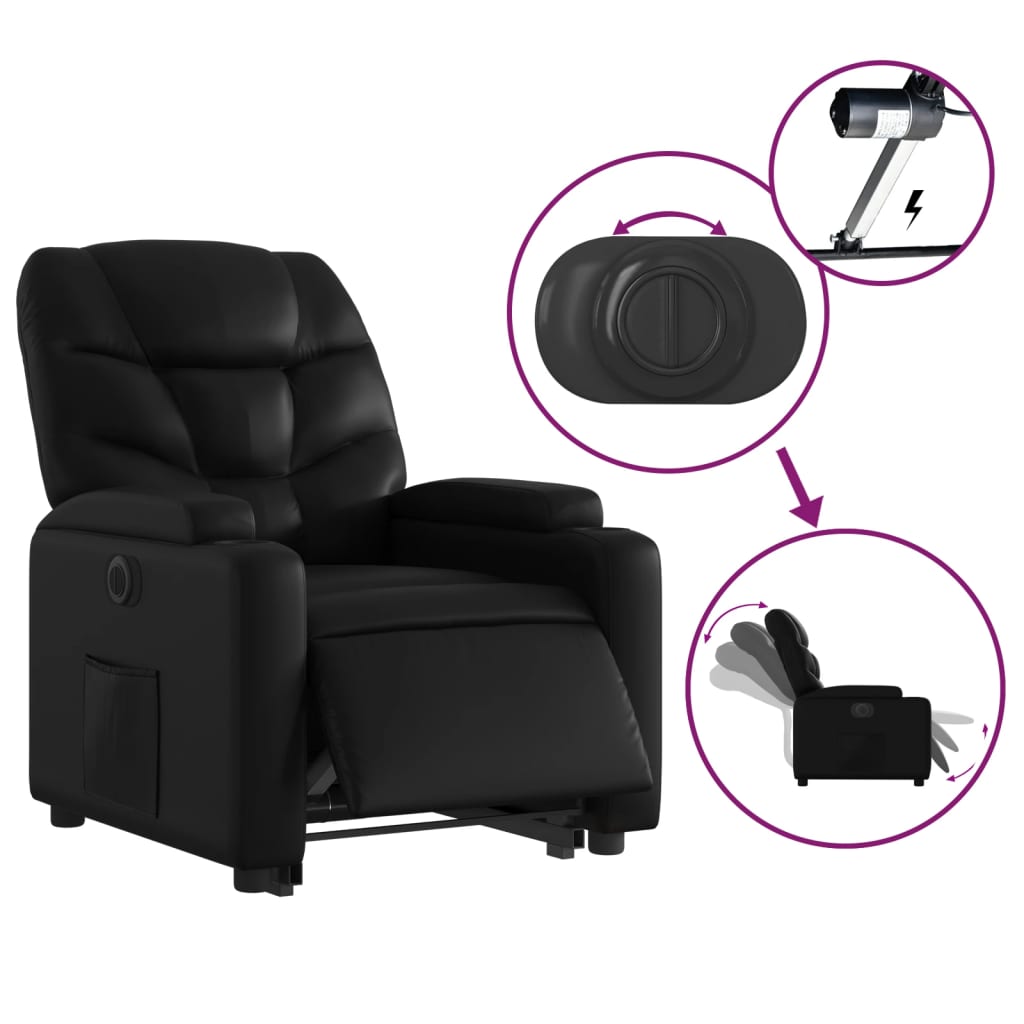 Fauteuil relax avec releveur électrique, noir, simili cuir