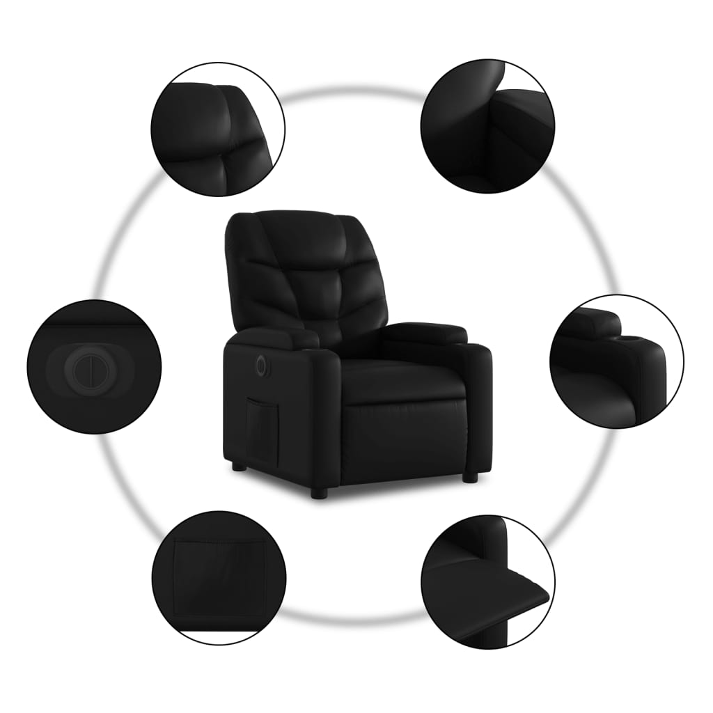 Fauteuil relax avec releveur électrique, noir, simili cuir