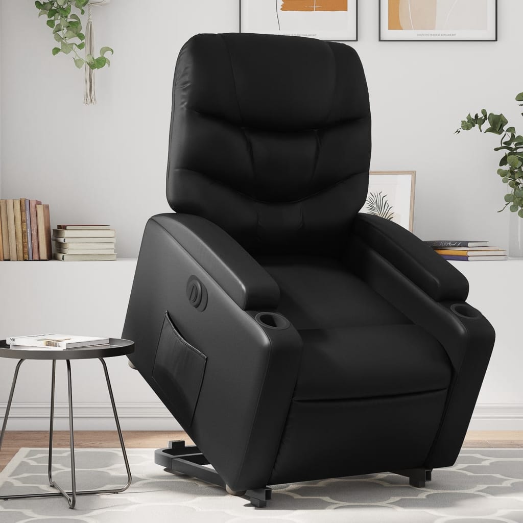 Fauteuil relax avec releveur électrique, noir, simili cuir
