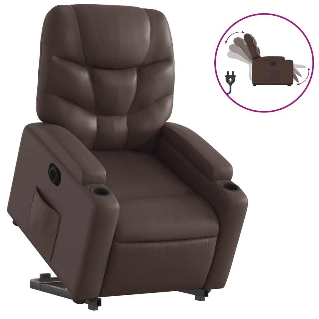 Relaxsessel mit Aufstehhilfe Elektrisch Braun Kunstleder