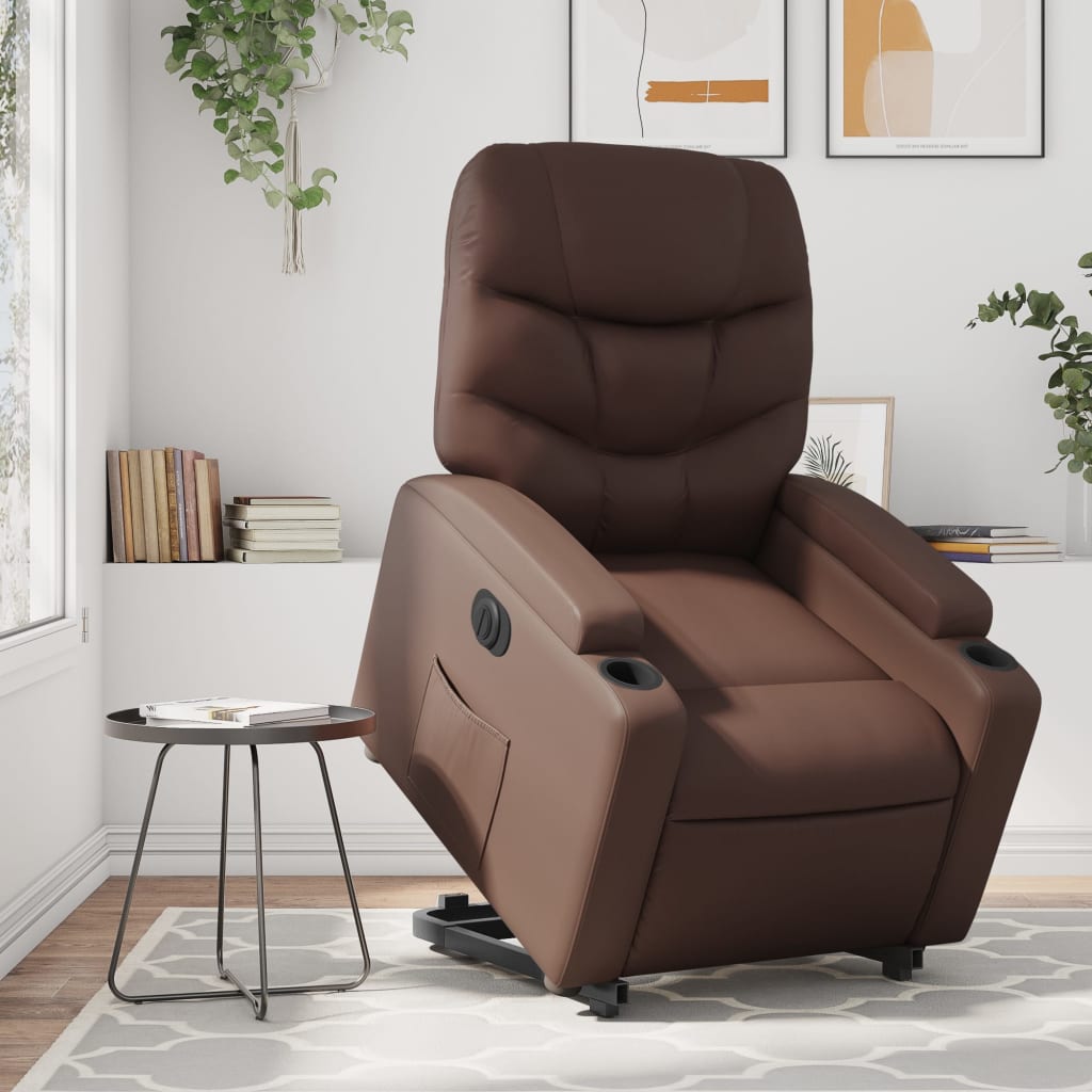 Relaxsessel mit Aufstehhilfe Elektrisch Braun Kunstleder