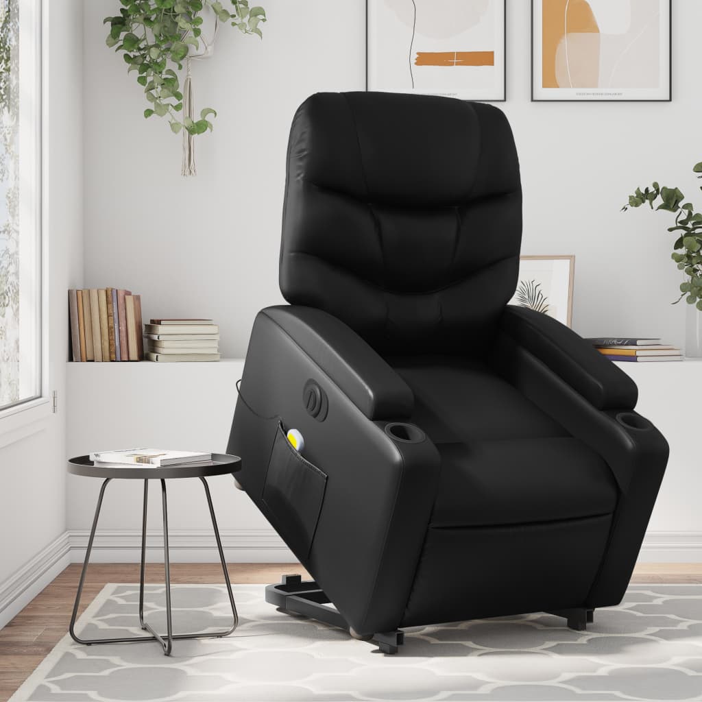 Massagesessel mit Aufstehhilfe Elektrisch Schwarz Kunstleder