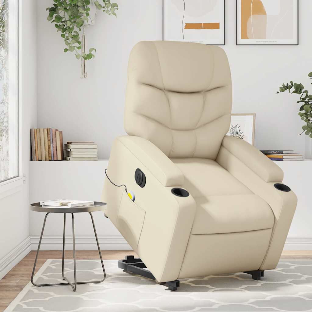 Massagesessel mit Aufstehhilfe Elektrisch Creme Kunstleder