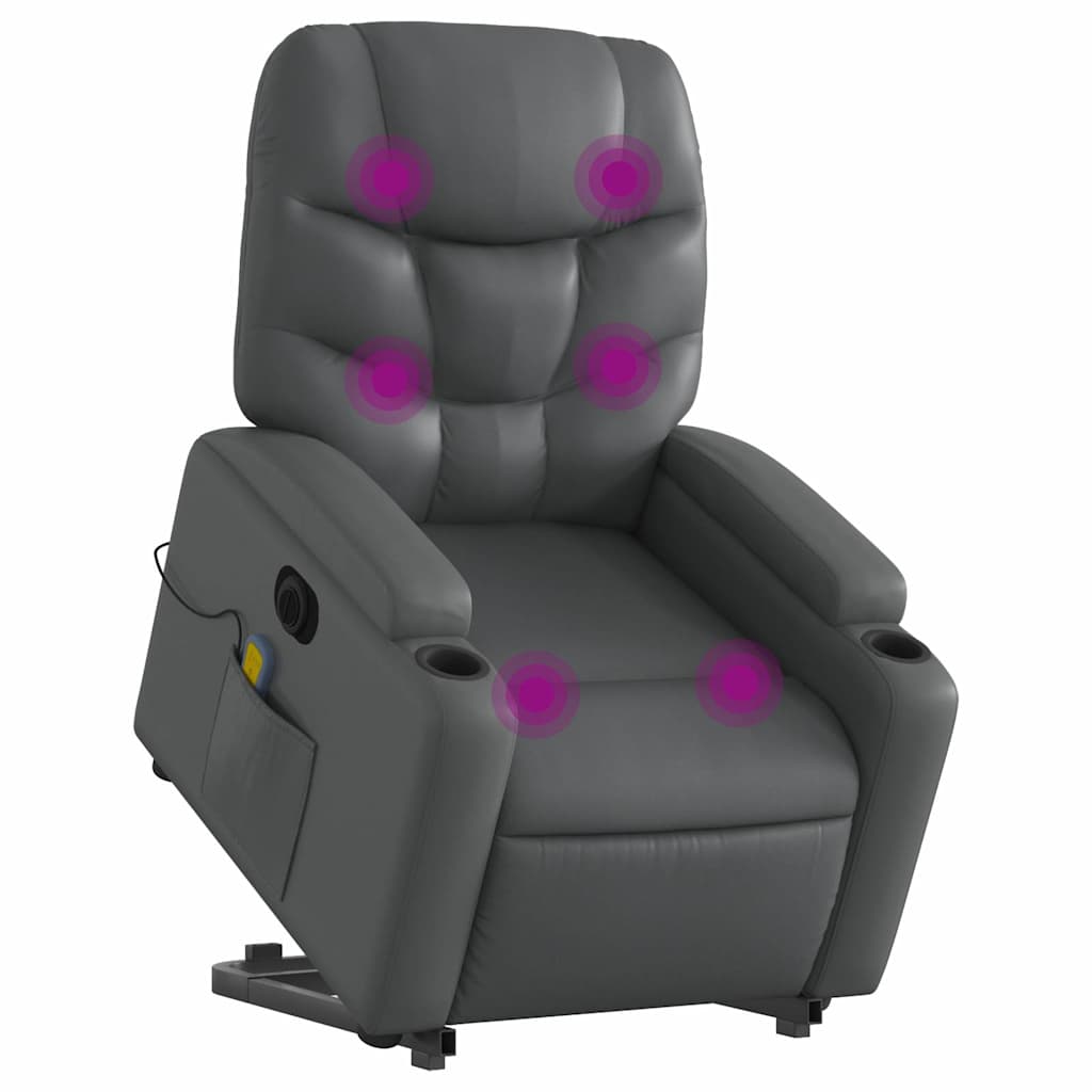 Massagesessel mit Aufstehhilfe Elektrisch Grau Kunstleder