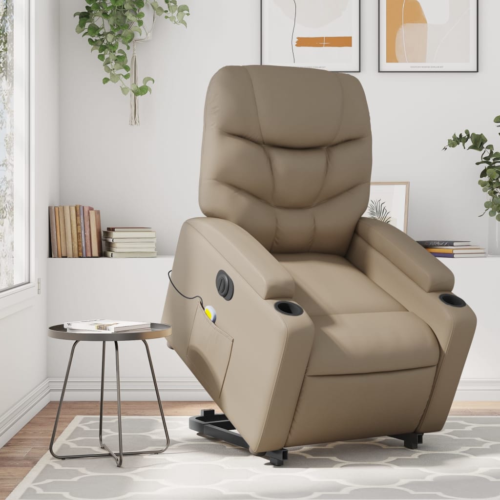 Massagesessel mit Aufstehhilfe Elektrisch Cappuccino Kunstleder
