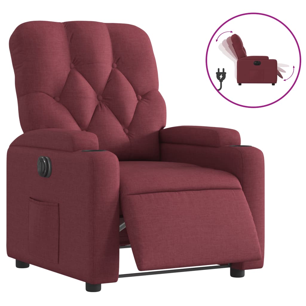 Fauteuil inclinable électrique en tissu rouge vin