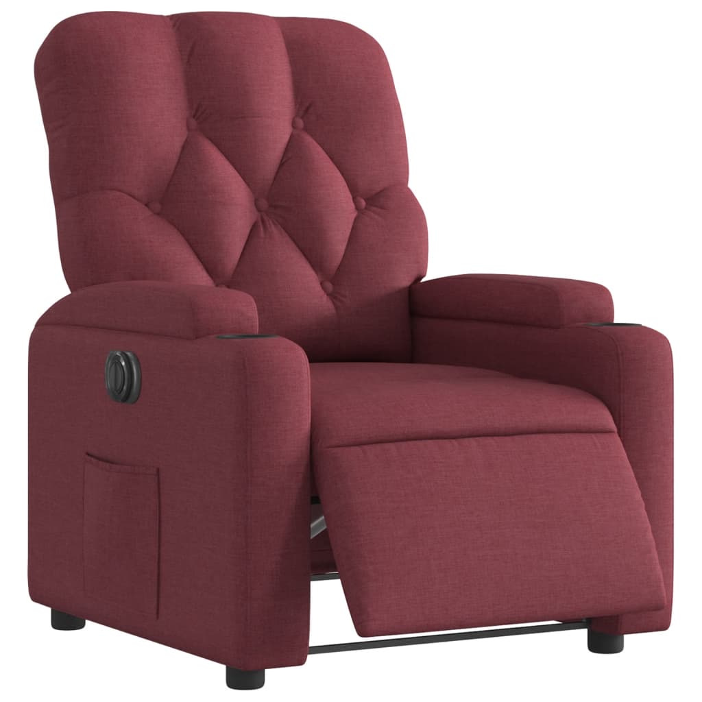 Fauteuil inclinable électrique en tissu rouge vin