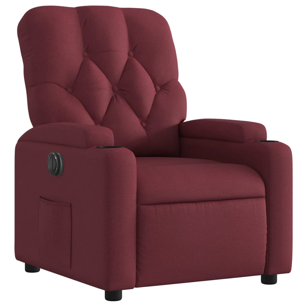 Fauteuil inclinable électrique en tissu rouge vin