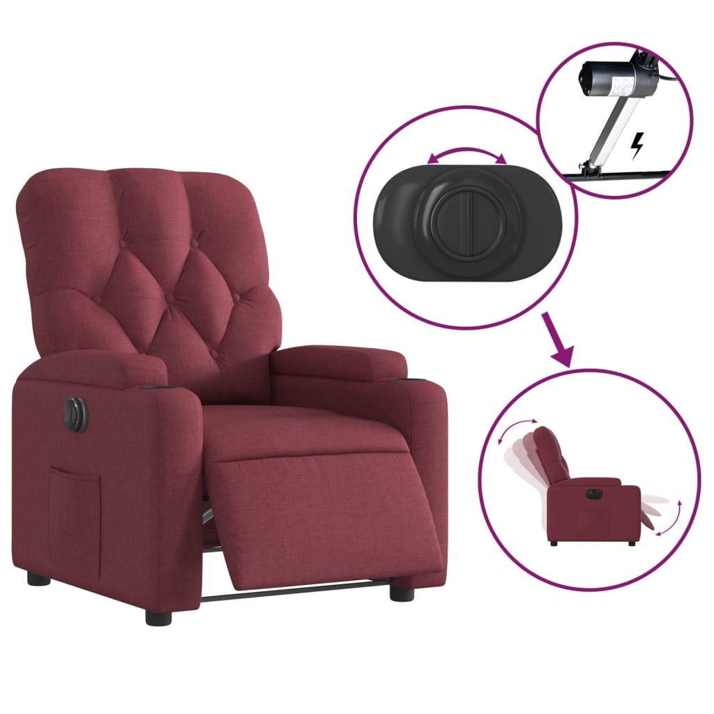 Fauteuil inclinable électrique en tissu rouge vin