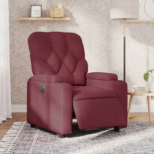 Fauteuil inclinable électrique en tissu rouge vin