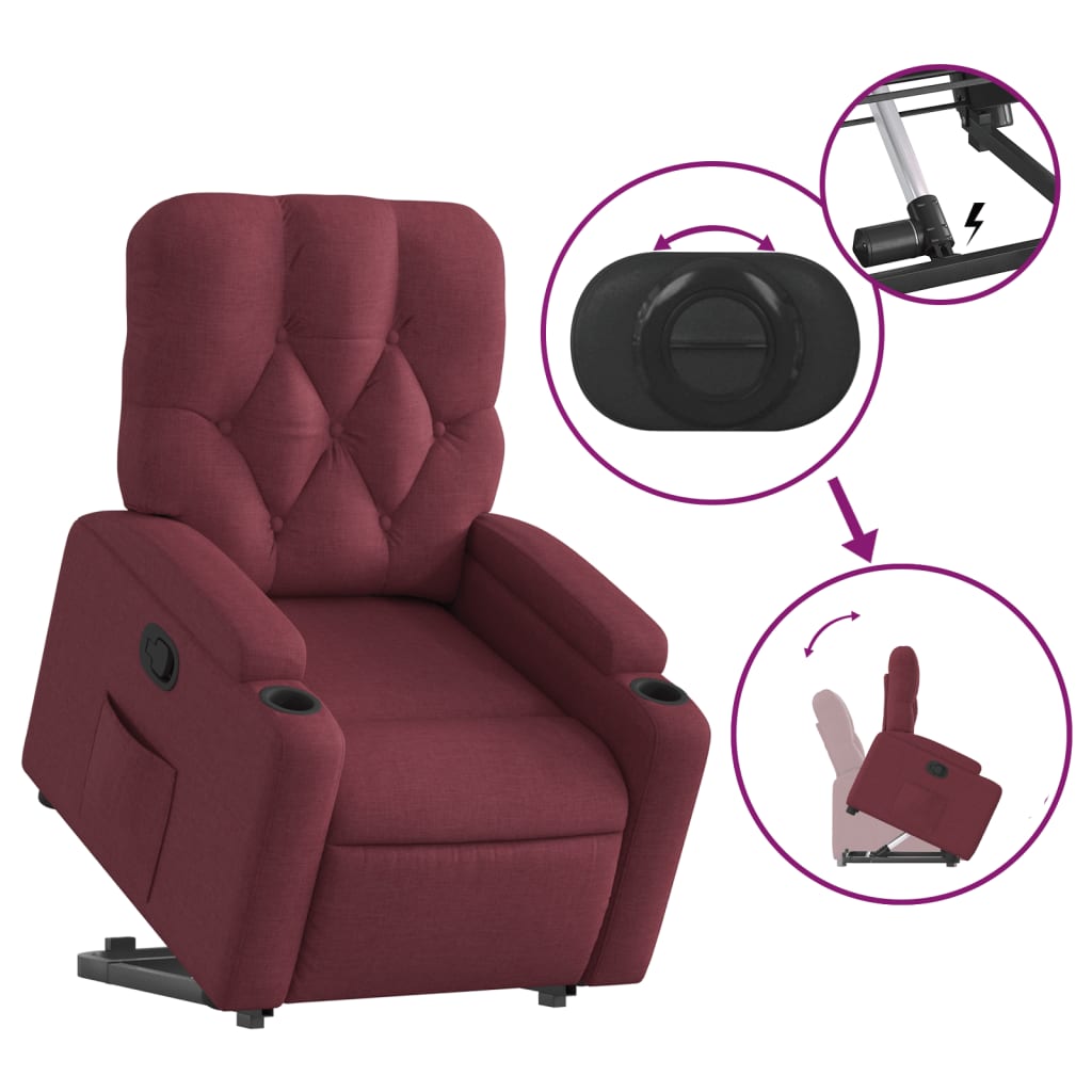 Fauteuil relax avec aide à la verticalisation en tissu rouge vin
